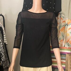 Mechant Elegant Black Blouse with Sheer Sleeves